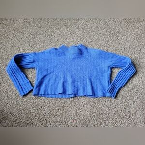 Madewell Blue Cowl Neck Sweater with Ribbed Texture